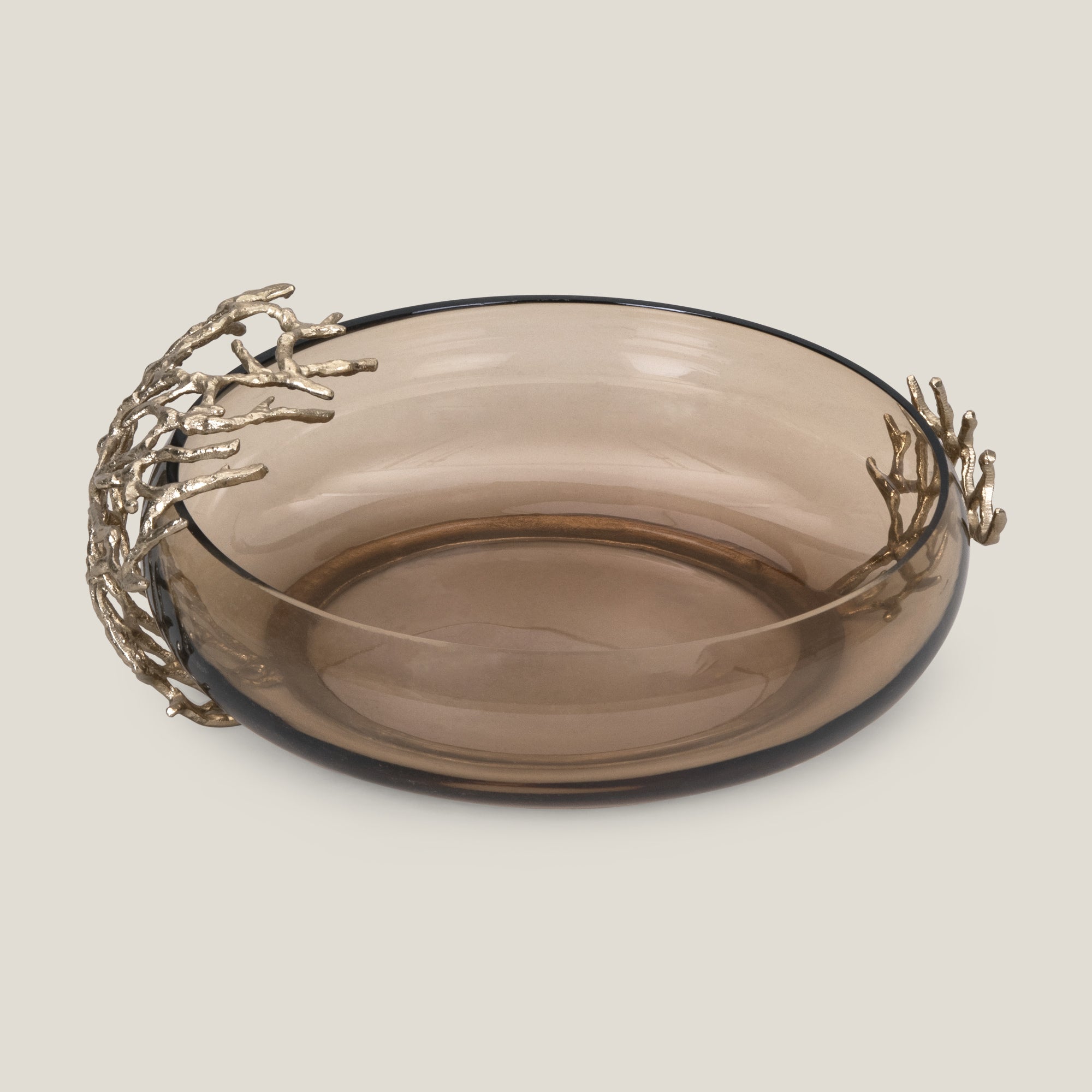 Twig Brown & Golden Glass Flat Decor Bowl